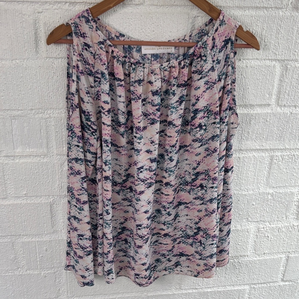 Amanda Uprichard Snake Print Pink and Black Cold Shoulder Blouse sz S
